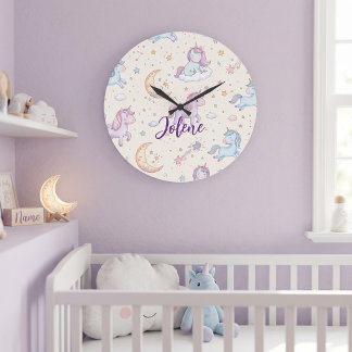 Reloj Redondo Grande Nombre Personalizado Unicornio