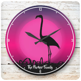 Reloj Redondo Grande NOMBRE personalizado Vivid Beach Sunset Pink Flami