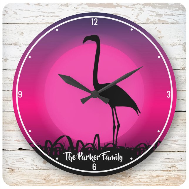 Reloj Redondo Grande NOMBRE personalizado Vivid Beach Sunset Pink Flami (Subido por el creador)