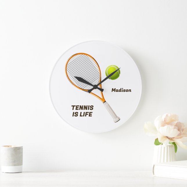Reloj Redondo Grande Nombre personalizado y Tenis de texto (Hogar)