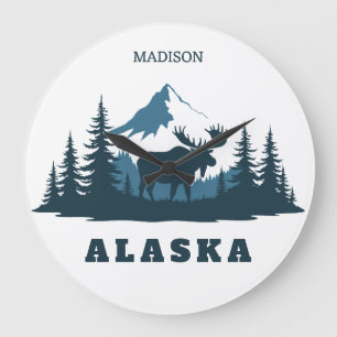 Reloj Redondo Grande Nombre personalizado y texto ALASKA