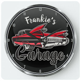 Reloj Redondo Grande NOMBRE Retro Red Caddy Vintage Classic Car Garaje
