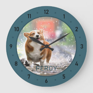 Reloj Redondo Grande Nombre y foto de perro personalizados