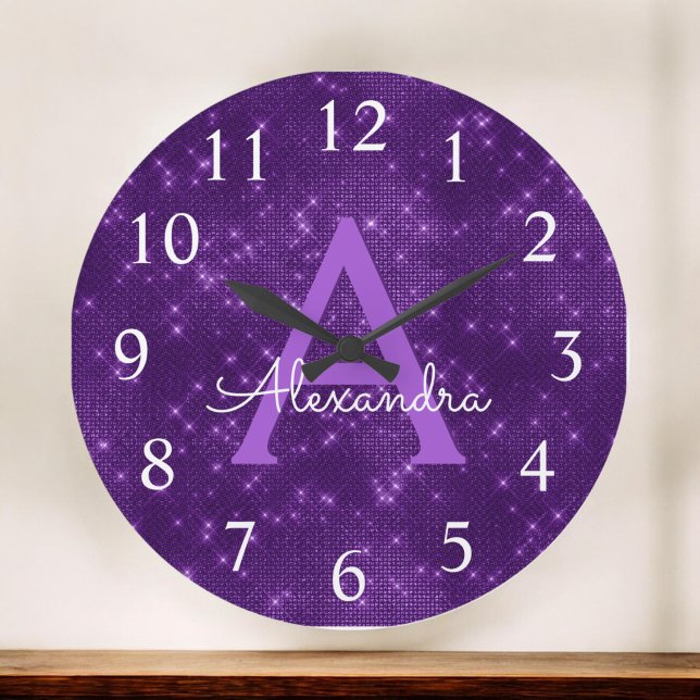 Reloj Redondo Grande Nombre y inicial púrpuras del monograma del (Subido por el creador)