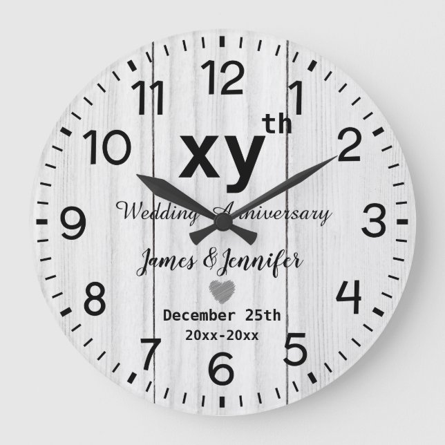 Reloj Redondo Grande Nombres personalizados del Aniversario del Boda de (Anverso)
