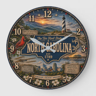 Reloj Redondo Grande North Carolina Tar Heel State Mountain Coastal