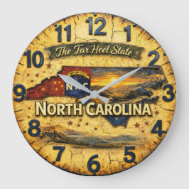 Reloj Redondo Grande North Carolina The Tar Heel State Vintage Map