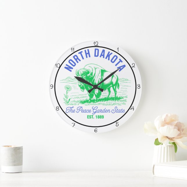 Reloj Redondo Grande North Dakota Peace Garden State Bison  (Hogar)