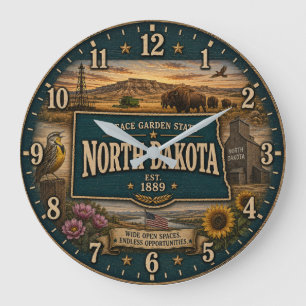 Reloj Redondo Grande North Dakota Peace Garden State Prairie Rustic