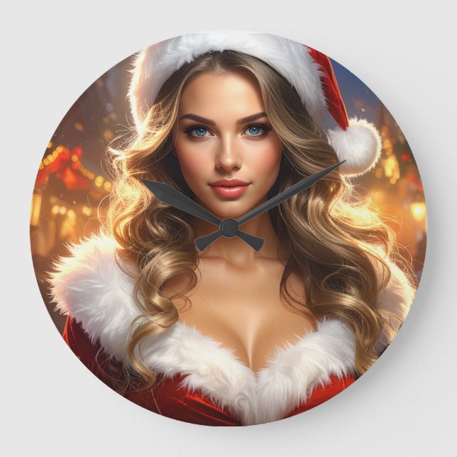 Reloj Redondo Grande Nostalgic Christmas Santa Girl (Anverso)