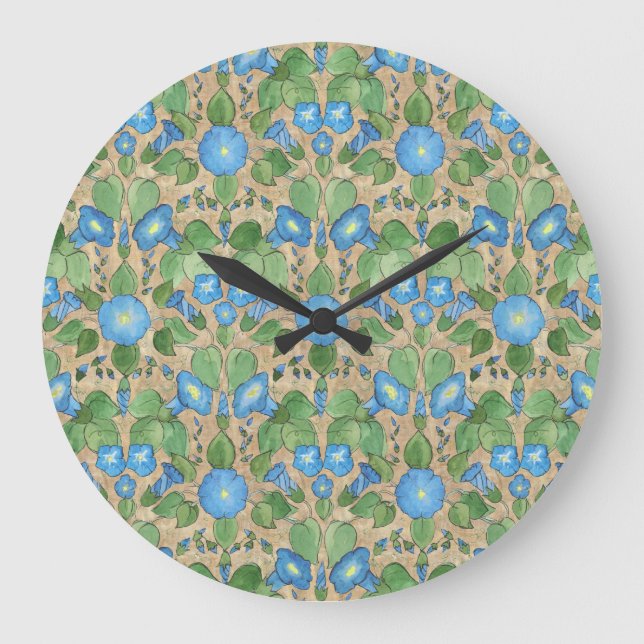 Reloj Redondo Grande Nostálgico Blue Morning Glory Round Wall Clock (Anverso)