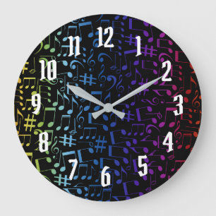 Reloj Redondo Grande Notas de Música Coloridas Músicos Amantes de la Mú