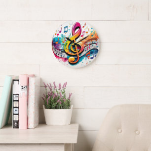 Reloj Redondo Grande Notas Musicales