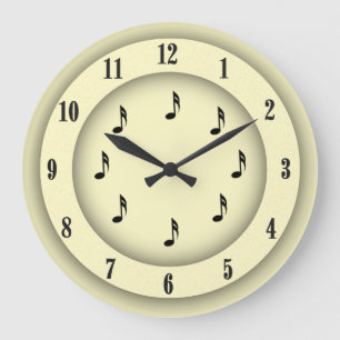 Reloj Redondo Grande Notas musicales amarillas con números romanos