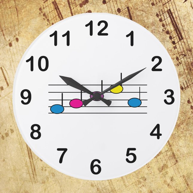 Reloj Redondo Grande Notas musicales Colorful Staff Numbers (A fun clock with a picture of colorful music notes)