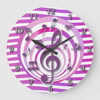 Reloj Redondo Grande Notas musicales del rosa retro del efecto 3D
