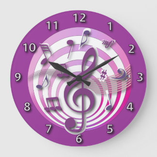 Reloj Redondo Grande Notas musicales del rosa retro del efecto 3D