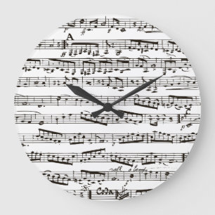 Reloj Redondo Grande Notas musicales en blanco y negro