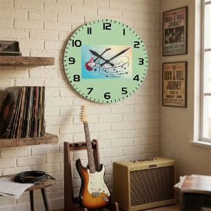 Reloj Redondo Grande Notas musicales giratorias de guitarra eléctrica d