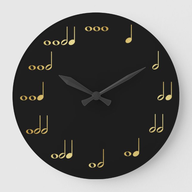 Reloj Redondo Grande Notas musicales - negro y oro (Anverso)