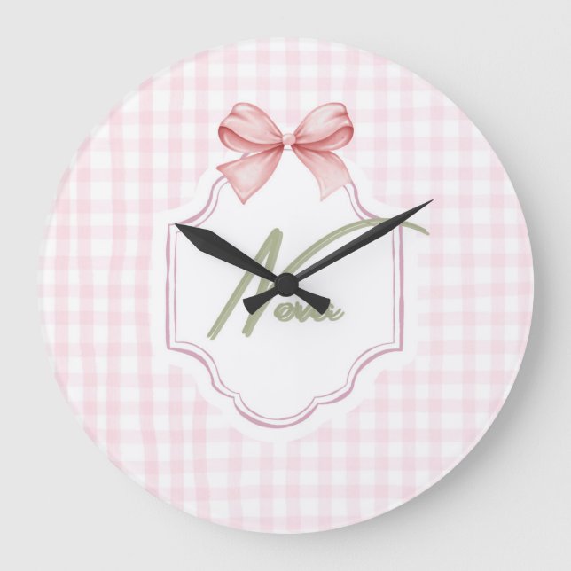 Reloj Redondo Grande Nova Baby Nursery Personalizado Bow&Gingham (Anverso)