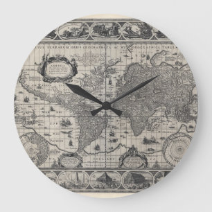 Reloj Redondo Grande Nova totius terrarum, 1606 Antique World Map