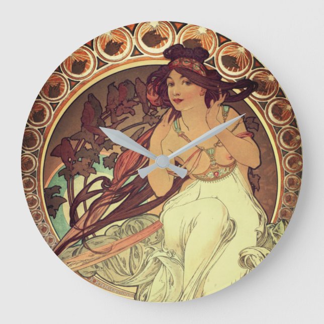 Reloj Redondo Grande Noveau de Arte Alphonse Mucha elegante mujer cosec (Anverso)