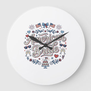 Reloj Redondo Grande Novia Americana Diseño Vectorial de Boda Patriótic