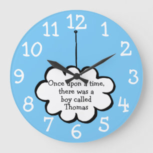 Reloj Redondo Grande Nube de nombre personalizado en una cuerda