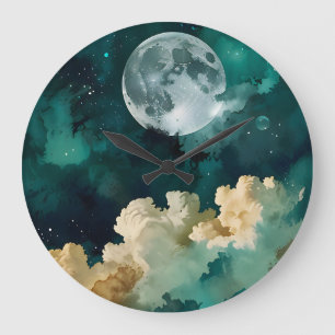 Reloj Redondo Grande Nubes bajo la luna