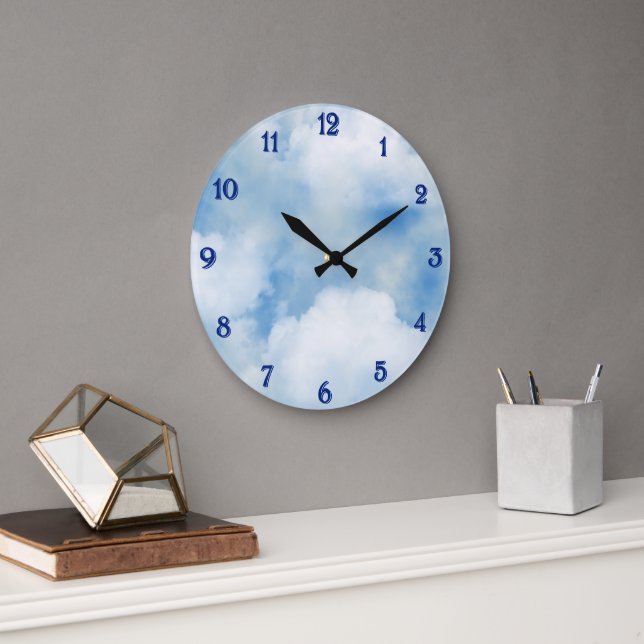 Reloj Redondo Grande Nubes Blancas Esponjosas (Oficina)
