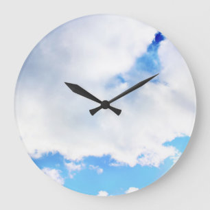 Reloj Redondo Grande Nubes blancas esponjosas y cielo azul