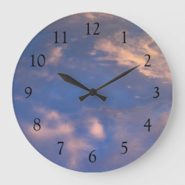 Reloj Redondo Grande Nubes blancas y rosas cielo azul