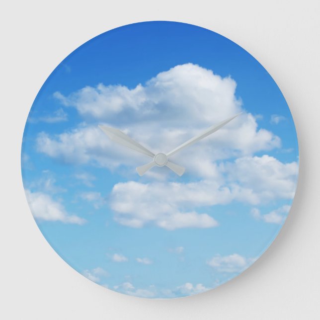 Reloj Redondo Grande Nubes Esponjosas y Cielo Azul (Anverso)