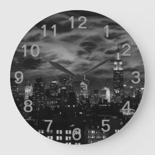 Reloj Redondo Grande Nubes etéreas: Horizonte de NYC, edificio BW del