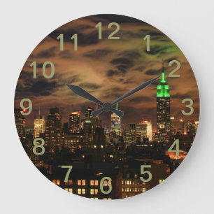 Reloj Redondo Grande Nubes etéreas: Horizonte de NYC, edificio del