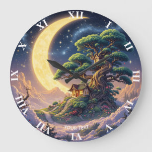 Reloj Redondo Grande Nubes lunares de árbol lindo Fantasy
