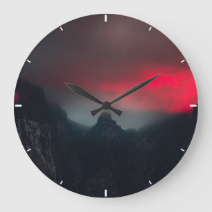 Reloj Redondo Grande Nubes, niebla y montañas ardiendo