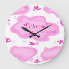 Reloj Redondo Grande nubes rosas estrellas pastel bridesmaid giratorio 