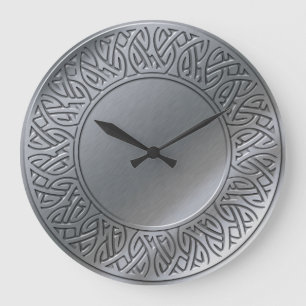 Reloj Redondo Grande Nudo celta en plata cepillada