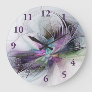 Reloj Redondo Grande Nueva vida, arte abstracto colorido de fantasía fr