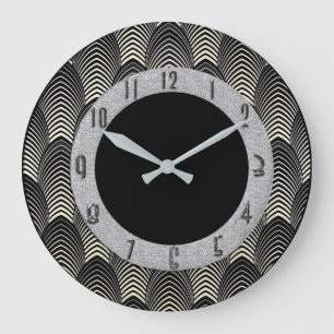 Reloj Redondo Grande Nuevo estilo Art Deco Negro y plata