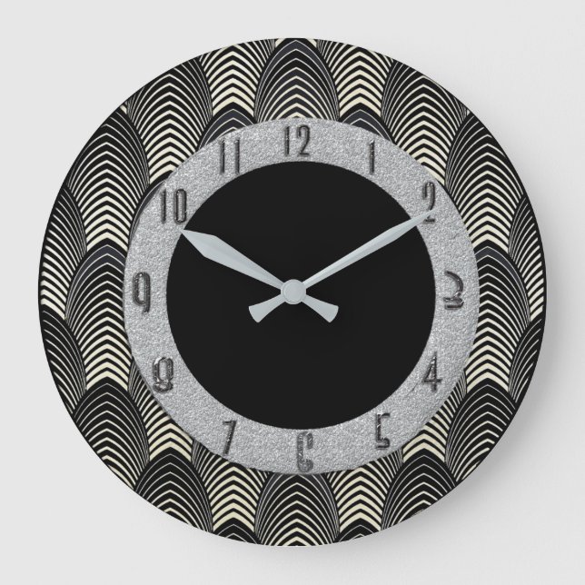 Reloj Redondo Grande Nuevo estilo Art Deco Negro y plata (Anverso)