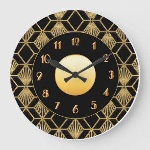 Reloj Redondo Grande Nuevo patrón Art Deco oro y negro