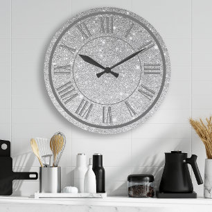 Reloj Redondo Grande Numeral Romano Brillo Plateado Femenino