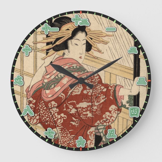 Reloj Redondo Grande Numerales kanji japoneses de Geisha Lady Clock (Anverso)