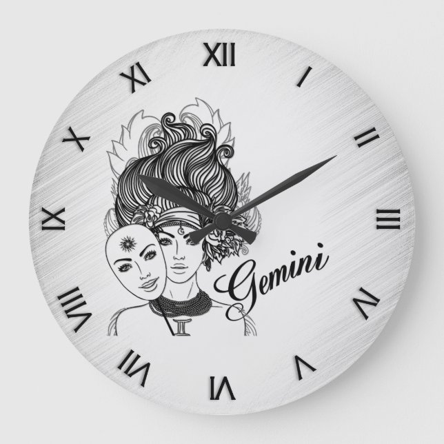 Reloj Redondo Grande Numerales romanos Gemini Masked Lady Zodiac (Anverso)