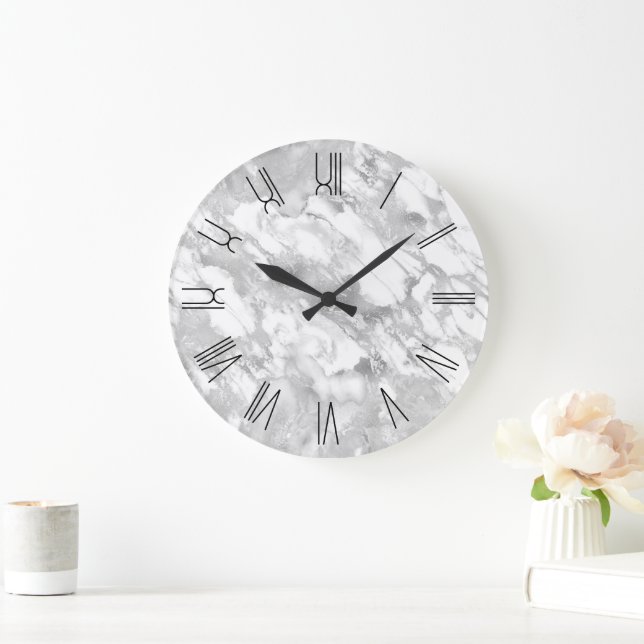 Reloj Redondo Grande Numerales romanos retro de mármol de cristal plate (Hogar)