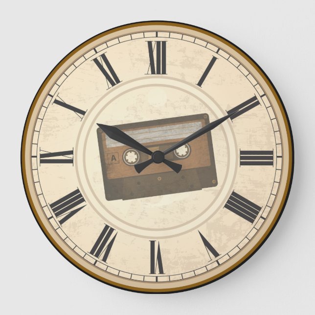 RELOJ REDONDO GRANDE NUMERALES ROMANOS RÚSTICOS CINTA DE CASSETTE ÚNICA (Anverso)