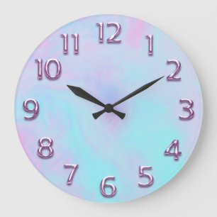 Reloj Redondo Grande Número árabe Holografía rosa Azul Resumen